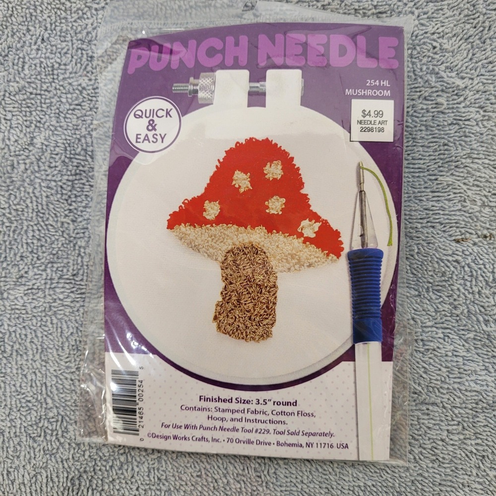 Design Works Mushroom Punch Needle Kit 254 HL Red Tan 3.5 Inch Round Craft Set